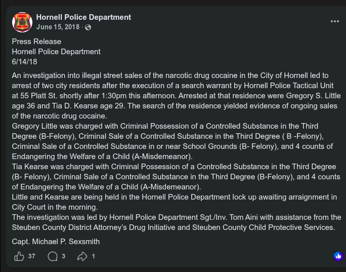facebook post about kearse arrest